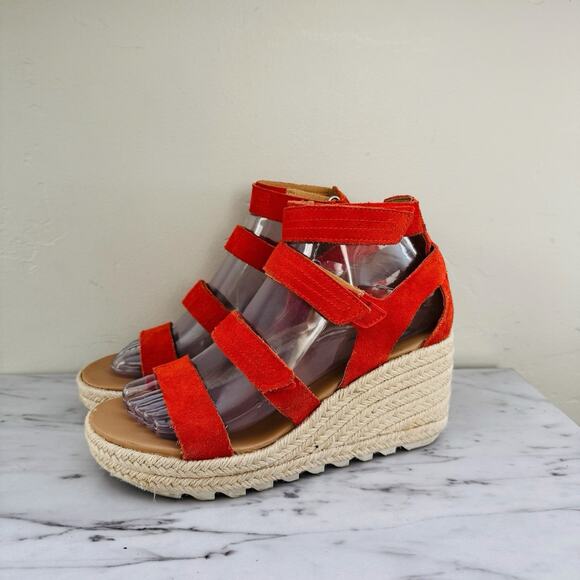 Sorel Red Suede Cameron Wedge Strappy Women’s Size 7 - Picture 1 of 11